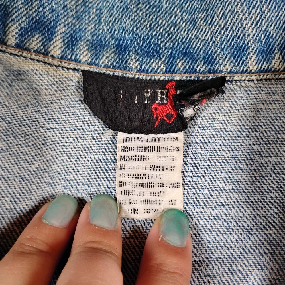 Vintage Bay‎ Horse Mens Vintage Denim Trucker Jacket Blue Medium Wash Cotton S